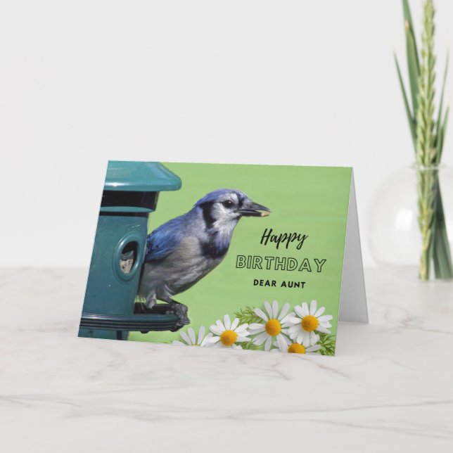 Für Tante Birthday mit Blue Jay am Feeder Karte (Vorderseite)