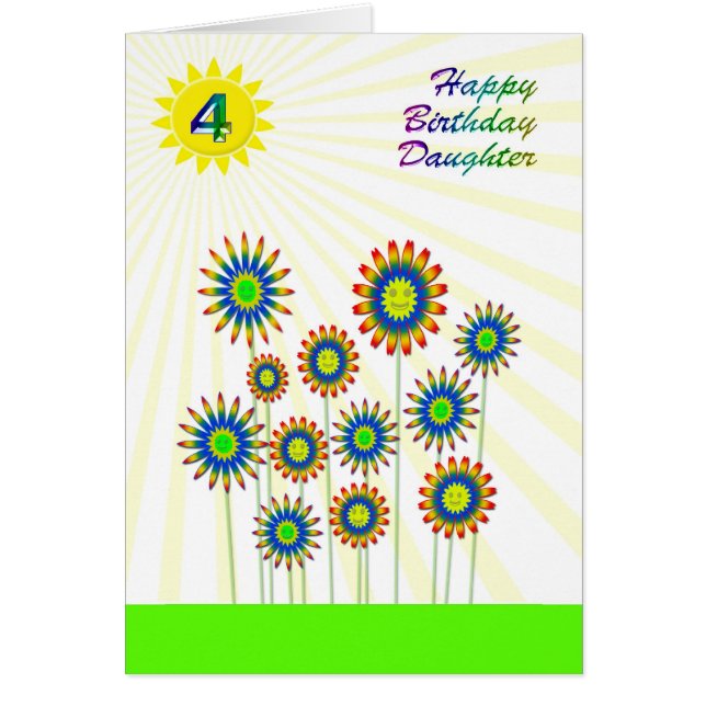 Für Tochter 4 Jahre eine Happy Blume Card (Vorne)