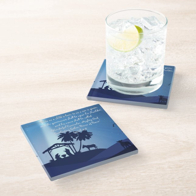 Für uns ist ein Kind Geborener Krippenglass-Unters Glasuntersetzer (Schrägansicht)