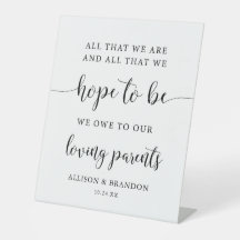 Für unsere Eltern gedacht Wedding SIgn