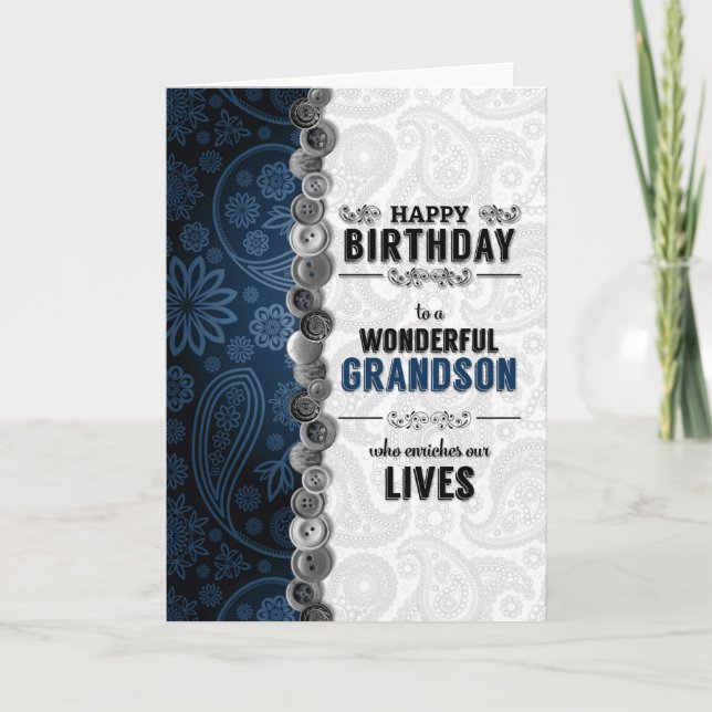 für UNSERE Grandson's Birthday Blue Paisley Karte (Vorderseite)