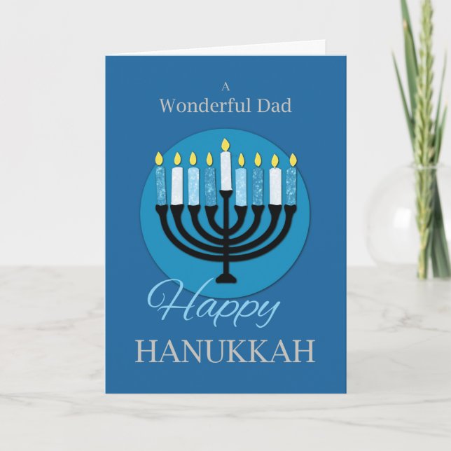 Für Vater Hanukkah Menorah auf Dunkelblau Karte (Vorderseite)