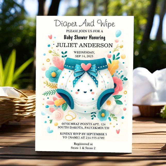 Für Vater Pink Blue Diaper und Wischen Baby Dusche Einladung (Von Creator hochgeladen)