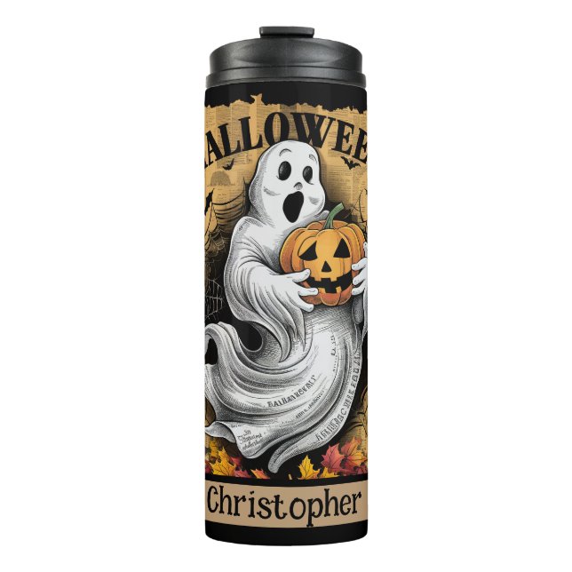 Furcht erregender Geist, der einen Jack O'Lantern  Thermosbecher (Vorderseite)