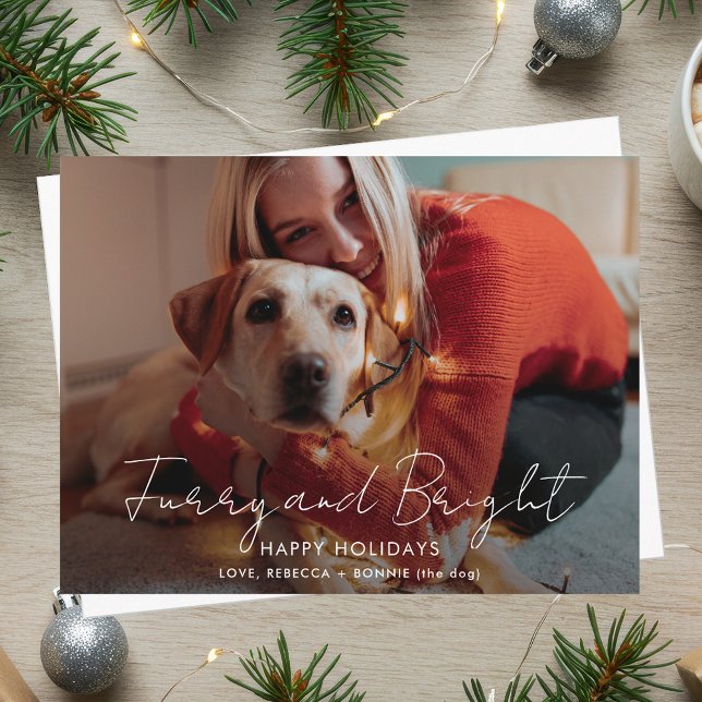 Furcht und hell handgeschriebenes Foto Weihnachten (Furry and Bright Handwritten Photo Christmas Holiday Postcard)