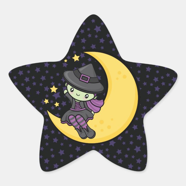 Furchtbar Niedliche Halloween-Hexe Stern-Aufkleber (Vorderseite)