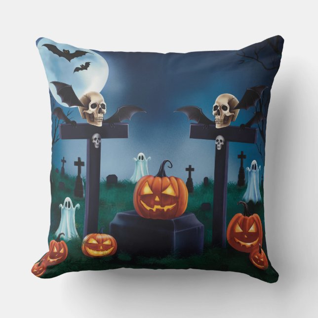 "Furchtbare Nacht zu Halloween am Friedhof" Kissen (Vorderseite)