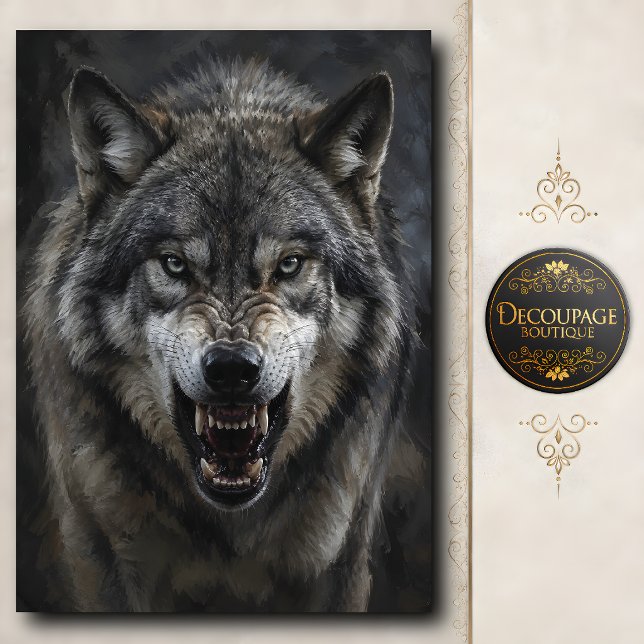 Furchtbarer Grauwolf-Decoupage Seidenpapier (Ferocious Gray Wolf Decoupage Tissue Paper)