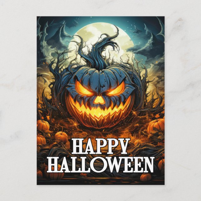 Furchtbarer Kürbis nach Dunkelheit | Frohe Hallowe Postkarte (Vorderseite)