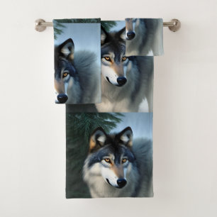 Furchtlos der arktische Wolf, Badetuch-Set Badhandtuch Set