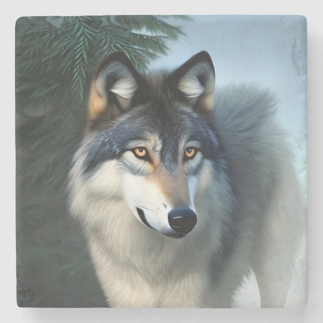 Furchtlos der arktische Wolf, Stone Untersetzer (Vorderseite)