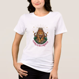Furchtlos in Stärke Aztekischer Jaguar Grafik Dame Tri-Blend Shirt