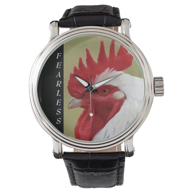 Furchtlose, weiße Rooster-Uhr Armbanduhr (Vorderseite)