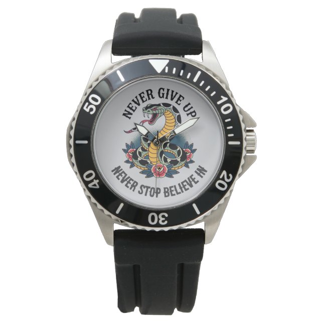 Furchtloser Geist: Kühne Schlange und Rose Kunstwe Armbanduhr (Vorderseite)