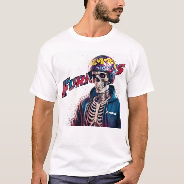 Furious Rider : Edgy Skeleton Biker T-shirt (Devant)