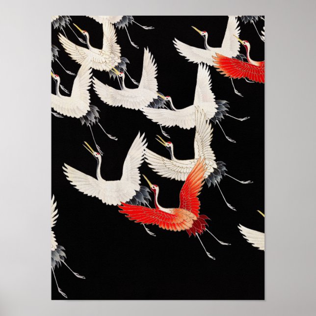 Furisode mit einer Unzahl fliegender Krane Poster (Vorne)