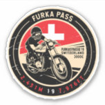 Furka Pass | Schweiz | Motorrad Aufkleber<br><div class="desc">Furka Pass in einem Vintagen,  bedrückten Stil-Emblem gemacht. Es ist ein berühmter Bergpass,  der sich entlang der Alpen in der Schweiz befindet.</div>