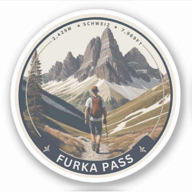 Furka Pass Wanderungen schweizer Bergstrasse Aufkleber (Vorderseite)