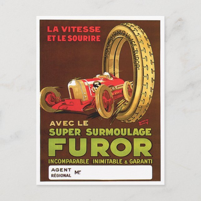 Furor Reifen ~ Vintage Fahrzeugreifen Postkarte (Vorderseite)