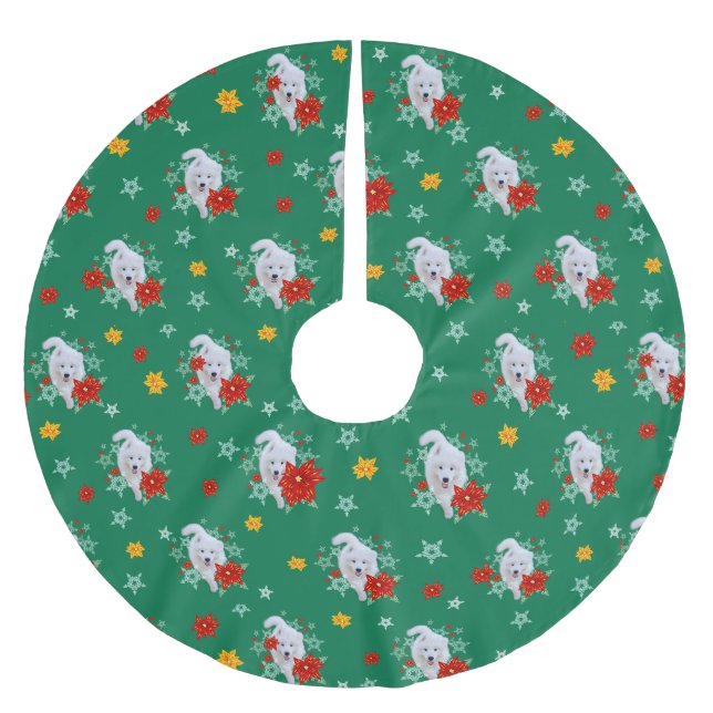 Furore Weihnachten/Winterhund Samoyed Polyester Weihnachtsbaumdecke (Vorderseite)