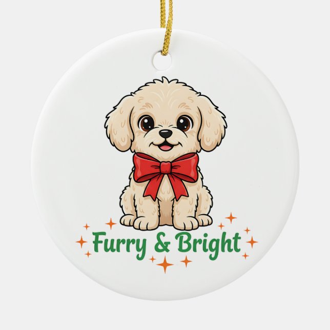 Furry and Bright Dog Christmas, Cute Dog  Keramik Ornament (Vorne)