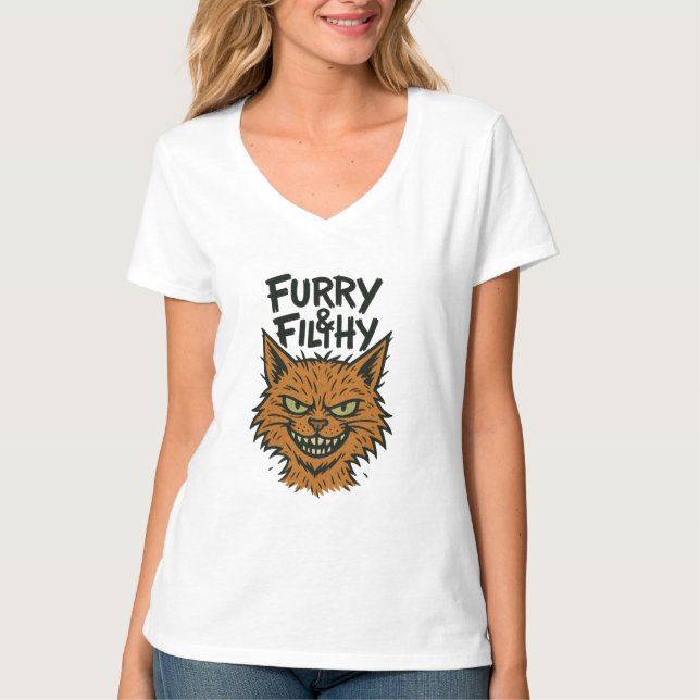 "Furry and Filthy" Sassy Cat T - Shirt (Vorderseite)