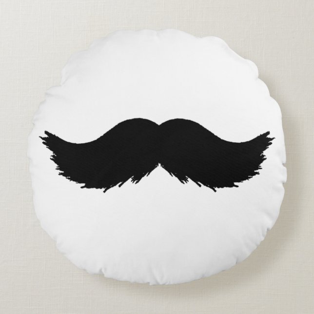 Furry Black Mustache Rundes Kissen (Vorderseite)