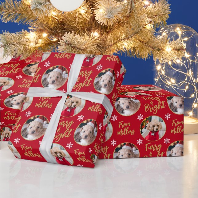Furry & Bright Dog Foto Weihnachtsschneeflocke Geschenkpapier (Feiertage)
