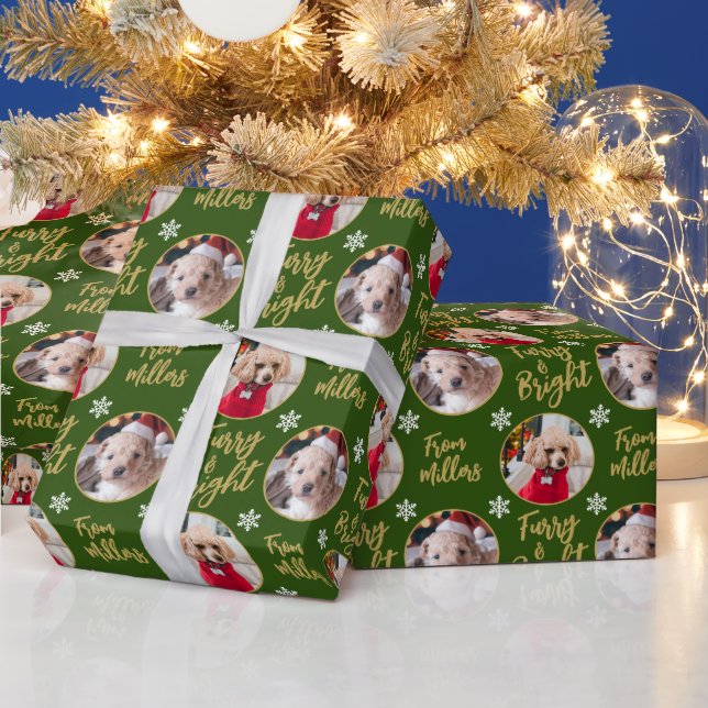Furry & Bright Hund Foto Weihnachten Schneeflocke  Geschenkpapier (Feiertage)