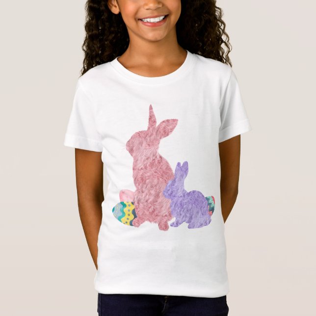 Furry Bunnies Pink Lila Ostereier Wasserfarbe T-Shirt (Vorderseite)