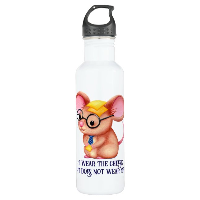 Furry Cheese Man Business Mouse Tie Glasses Nerdy Edelstahlflasche (Vorderseite)