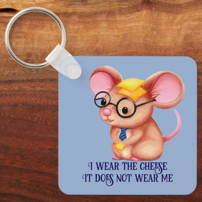 Furry Cheese Man Business Mouse Tie Glasses Nerdy Schlüsselanhänger (Vorderseite)