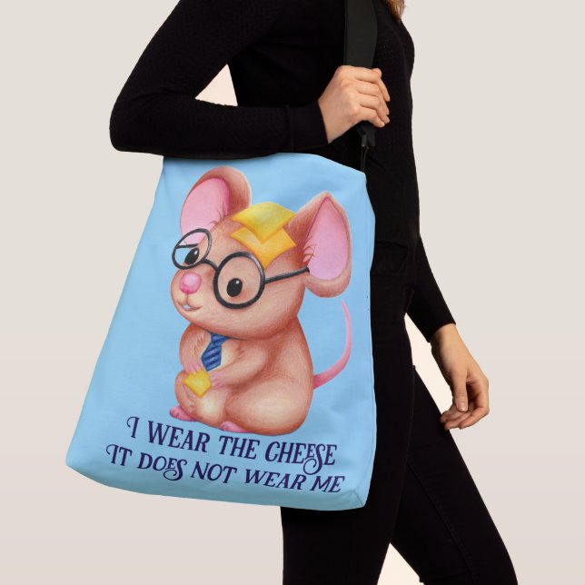 Furry Cheese Man Business Mouse Tie Glasses Nerdy Tragetaschen Mit Langen Trägern (Von Nahem)