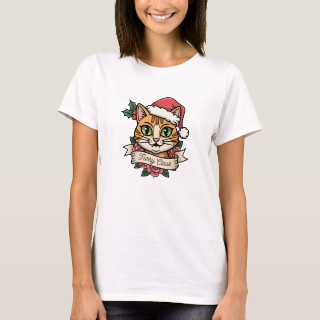 Furry Claus: Vintage Christmas Cat Shirt (Vorderseite)