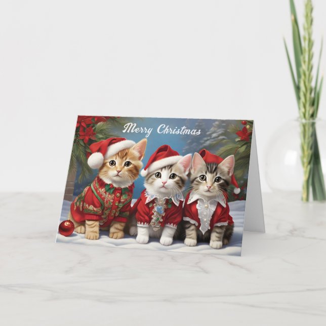 Furry Friends in Festive Hats Niedliche Katzen Karte (Vorderseite)