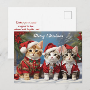 Furry Friends in Festive Hats Niedliche Katzen Postkarte