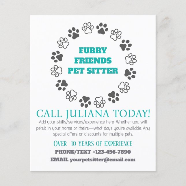 Furry Friends Pet Sitter Blue Business Flyer (Vorne)