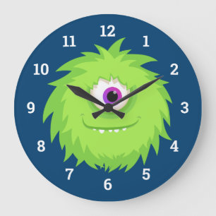 Furry Green Little Monster Große Wanduhr