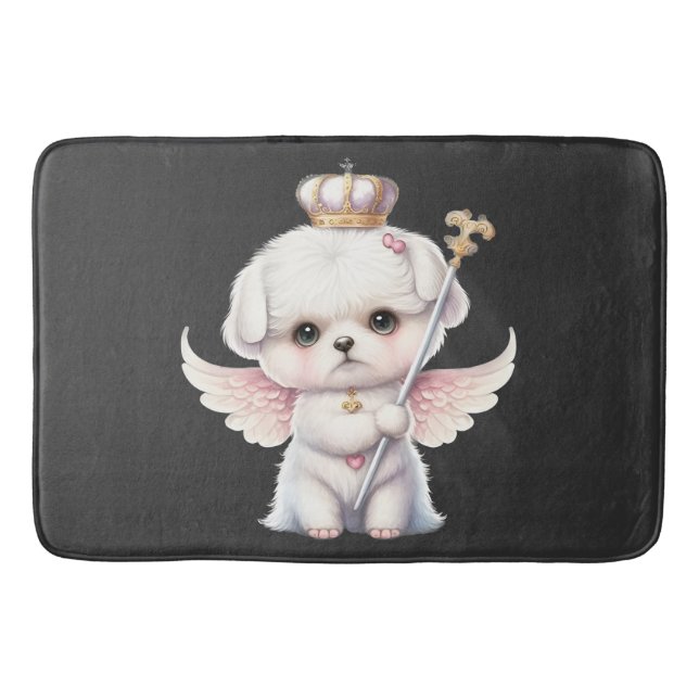 Furry Joy: Angel Wing Maltese Dog Welppy Gift Badematte (Vorderseite)