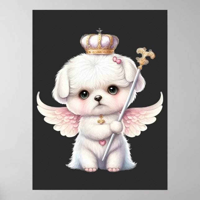 Furry Joy: Angel Wing Maltese Dog Welppy Gift Poster (Vorne)