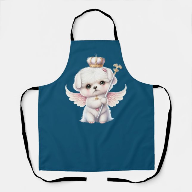 Furry Joy: Angel Wing Maltese Dog Welppy Gift Schürze (Vorderseite)