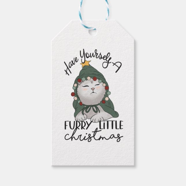 Furry Little Christmas Niedlich Cat Christmas Robe Geschenkanhänger (Vorderseite)