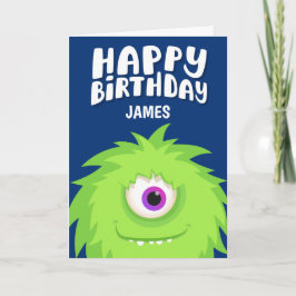 Furry Monster Blue Birthday Karte