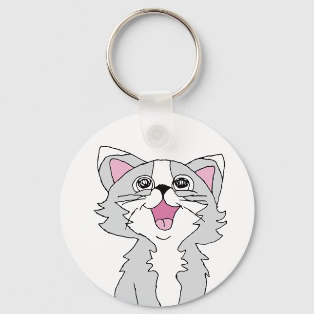 Furry Niedlich Cat Ästhetische Happy Cat Clipart Z Schlüsselanhänger (Vorderseite)