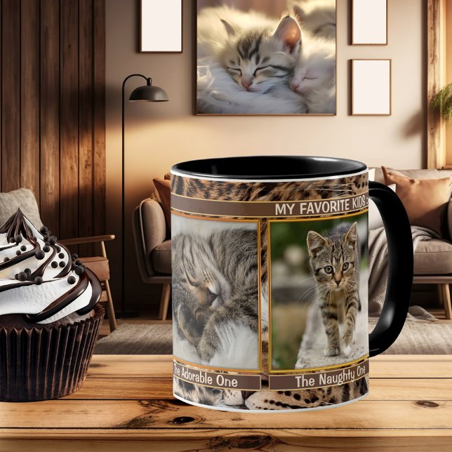 Furry Purry 3 Cat-Fotos personalisierte Mug Tasse (A delightful gift for cat lovers: a personalized mug featuring 3 of your own favorite cat photos)
