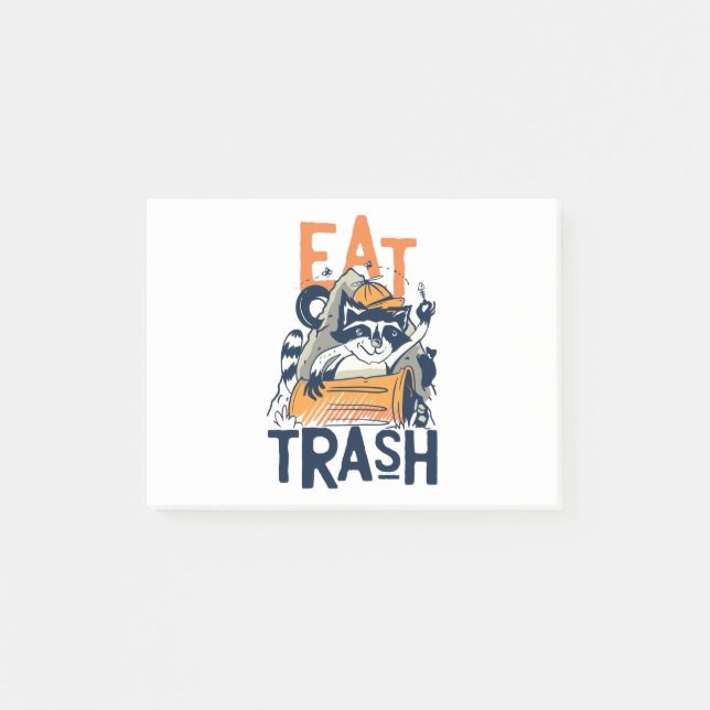 Furry Raccoon mit Trash Text essen Post-it Klebezettel (Vorderseite)