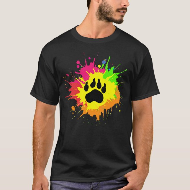 Furry Shirt Rainbow Bear Fursona Wolf Paw Print Gi (Vorderseite)