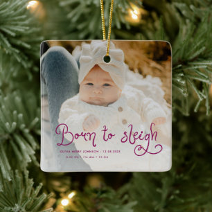 Fürs Schlittenfahren geboren Baby-Foto-Geburtsstat Keramikornament
