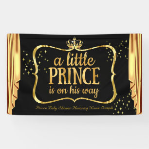 Fürst Baby Shower Schwarz Gold Krone Vorhänge Banner