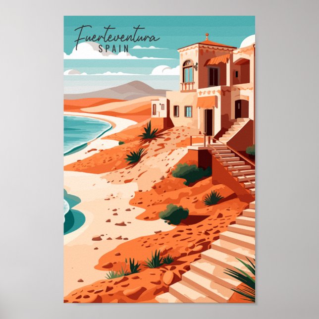 Fürteventura Spanien Vintage Illustration Poster (Vorne)
